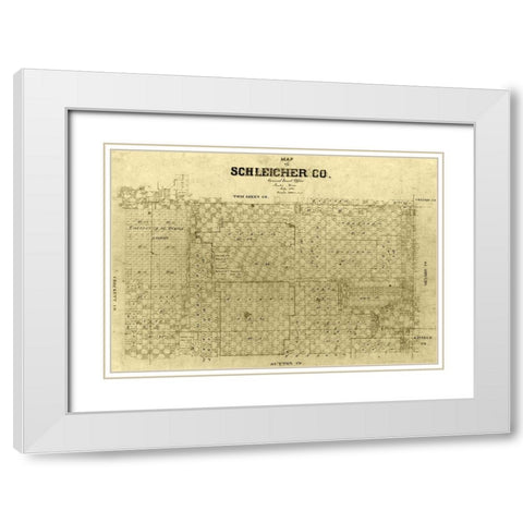 Schleicher County Texas -1887 White Modern Wood Framed Art Print with Double Matting by Unknown