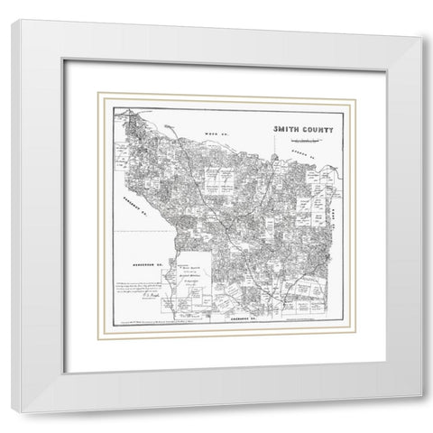 Smith County Texas - Walsh 1880 White Modern Wood Framed Art Print with Double Matting by Walsh