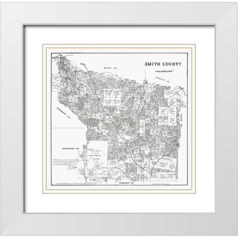 Smith County Texas - Walsh 1880 White Modern Wood Framed Art Print with Double Matting by Walsh