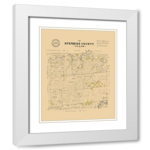 Stephens County Texas - Strickland 1870 White Modern Wood Framed Art Print with Double Matting by Strickland