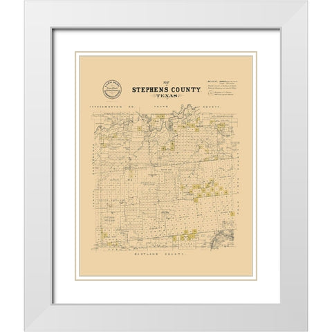 Stephens County Texas - Strickland 1870 White Modern Wood Framed Art Print with Double Matting by Strickland