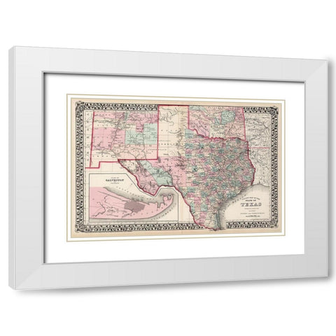 Texas Counties - Gamble 1876 White Modern Wood Framed Art Print with Double Matting by Gamble