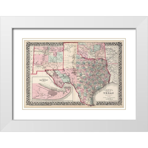 Texas Counties - Gamble 1876 White Modern Wood Framed Art Print with Double Matting by Gamble