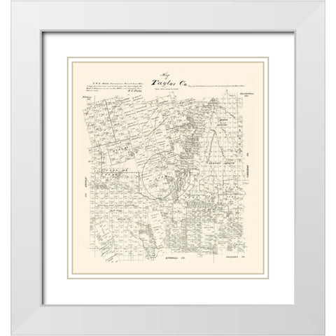 Taylor County Texas - Walsh 1879 White Modern Wood Framed Art Print with Double Matting by Walsh