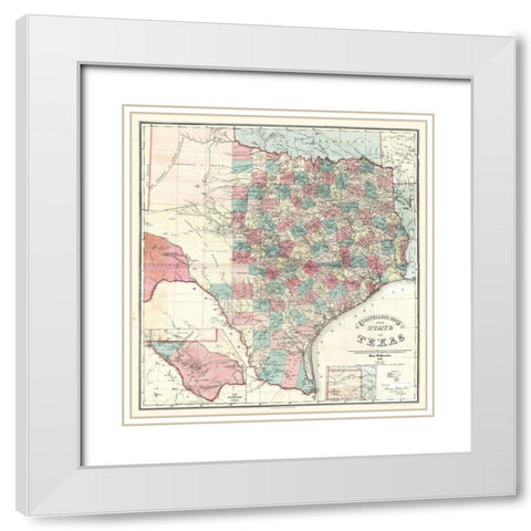 Travellers Map Texas - Pressler 1867 White Modern Wood Framed Art Print with Double Matting by Pressler