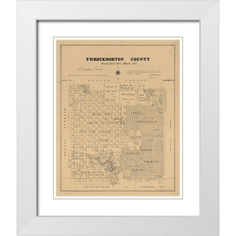 Throckmorton County Texas - Walsh 1880 White Modern Wood Framed Art Print with Double Matting by Walsh