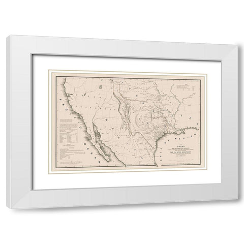 Texas - Adjacent Countries - Emory 1844 White Modern Wood Framed Art Print with Double Matting by Emory