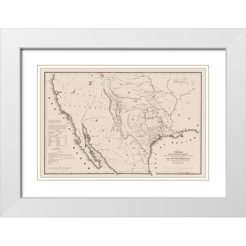 Texas - Adjacent Countries - Emory 1844 White Modern Wood Framed Art Print with Double Matting by Emory