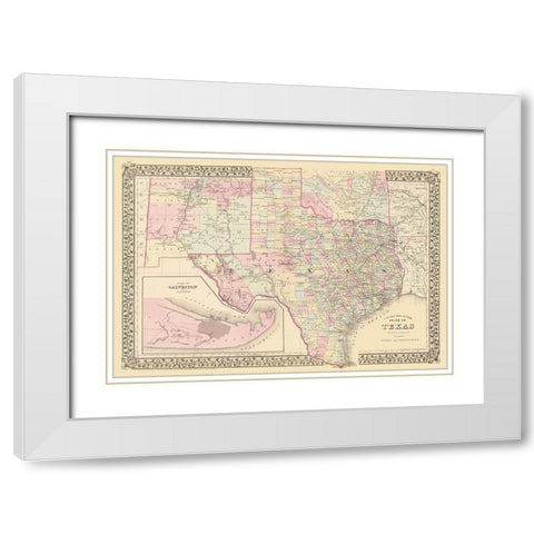 Texas - County Map - Mitchell 1880 White Modern Wood Framed Art Print with Double Matting by Mitchell