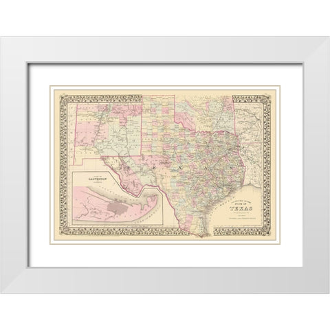 Texas - County Map - Mitchell 1880 White Modern Wood Framed Art Print with Double Matting by Mitchell