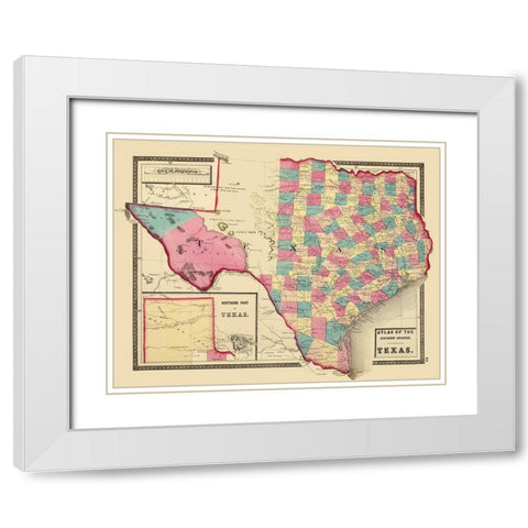 Texas - Northern Texas - Walling 1872 White Modern Wood Framed Art Print with Double Matting by Walling