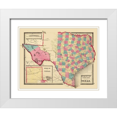 Texas - Northern Texas - Walling 1872 White Modern Wood Framed Art Print with Double Matting by Walling