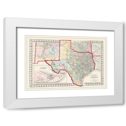 Texas - Augustus Mitchell 1874 White Modern Wood Framed Art Print with Double Matting by Mitchell