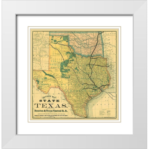 Texas Revised - Rand McNally 1876 White Modern Wood Framed Art Print with Double Matting by Rand McNally