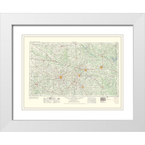 Tyler Texas Quad - USGS 1955 White Modern Wood Framed Art Print with Double Matting by USGS