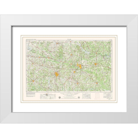 Tyler Texas Quad - USGS 1956 White Modern Wood Framed Art Print with Double Matting by USGS