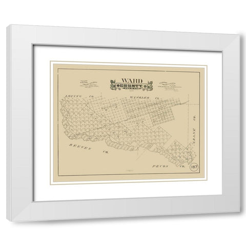 Ward County Texas - Hall 1888 White Modern Wood Framed Art Print with Double Matting by Hall