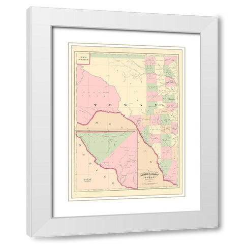 Texas Western Portion - Asher 1874 White Modern Wood Framed Art Print with Double Matting by Asher