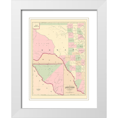 Texas Western Portion - Asher 1874 White Modern Wood Framed Art Print with Double Matting by Asher