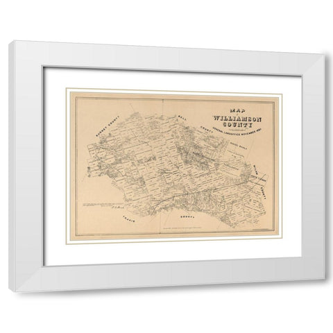 Williamson County Texas - Walsh 1880 White Modern Wood Framed Art Print with Double Matting by Walsh