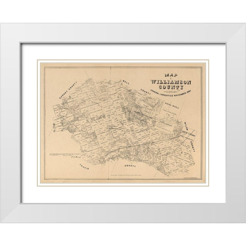Williamson County Texas - Walsh 1880 White Modern Wood Framed Art Print with Double Matting by Walsh