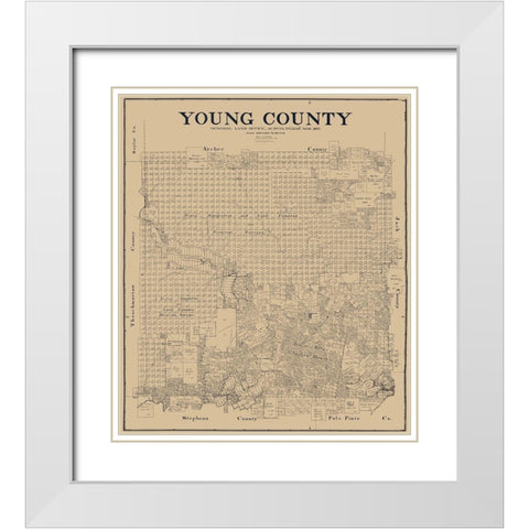 Young County Texas - Clark 1897 White Modern Wood Framed Art Print with Double Matting by Clark