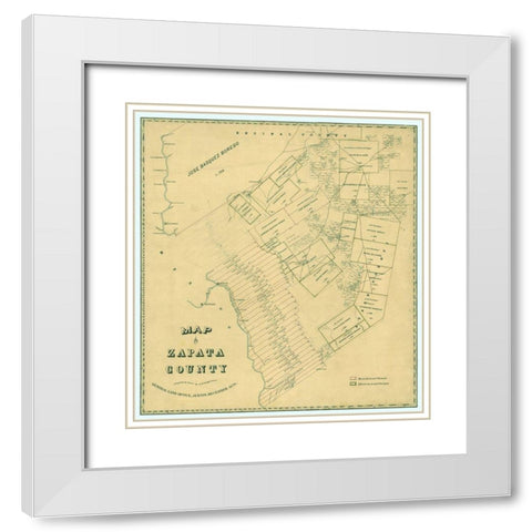 Zapata County Texas - Langermann 1879 White Modern Wood Framed Art Print with Double Matting by RBADDNEW