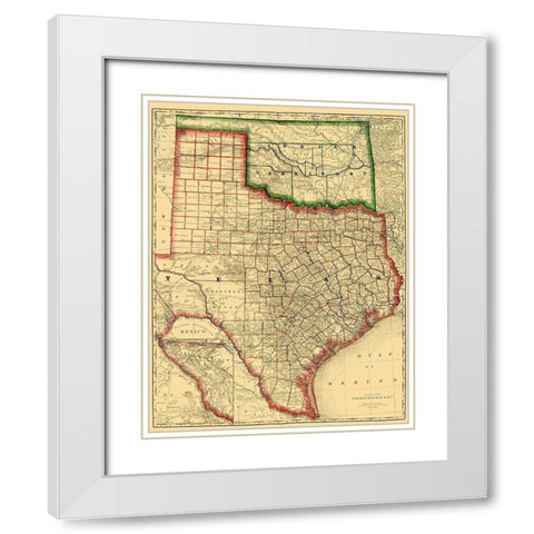 Texas - 1879 White Modern Wood Framed Art Print with Double Matting by Rand McNally