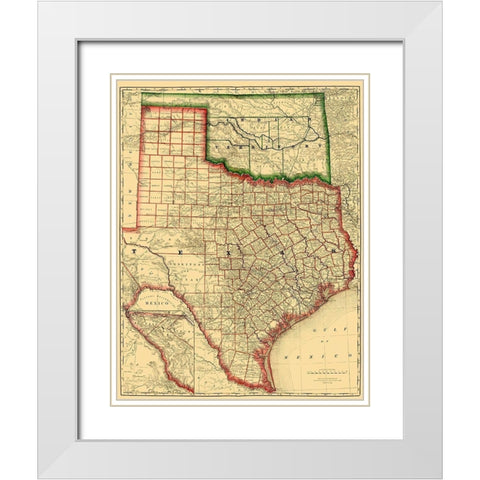 Texas - 1879 White Modern Wood Framed Art Print with Double Matting by Rand McNally