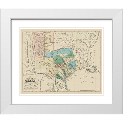 Texas, Colorado, with Red River Land Grants 1821 White Modern Wood Framed Art Print with Double Matting by Land Co
