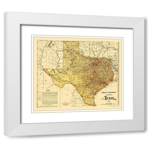 Railroad Commissioners Map of Texas 1897 White Modern Wood Framed Art Print with Double Matting by Unknown
