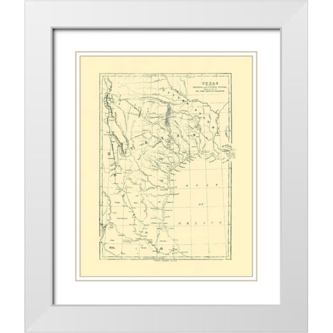 Texas, Route of 1st Santa Fe Express - Harper 1844 White Modern Wood Framed Art Print with Double Matting by Harper