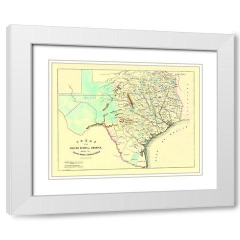 Galveston, Houston, Henderson Railroad 1872 White Modern Wood Framed Art Print with Double Matting by King