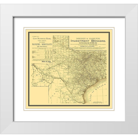 Texas - Imboden and Hamilton 1889 White Modern Wood Framed Art Print with Double Matting by Imboden