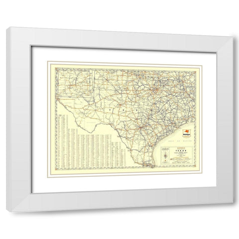 Texas Road Map from Magnolia Petro 1933 White Modern Wood Framed Art Print with Double Matting by General Drafting