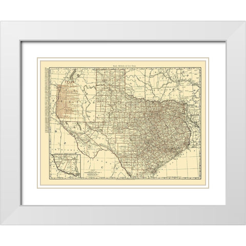 Texas State Railroads - Rand McNally 1900 White Modern Wood Framed Art Print with Double Matting by Rand McNally