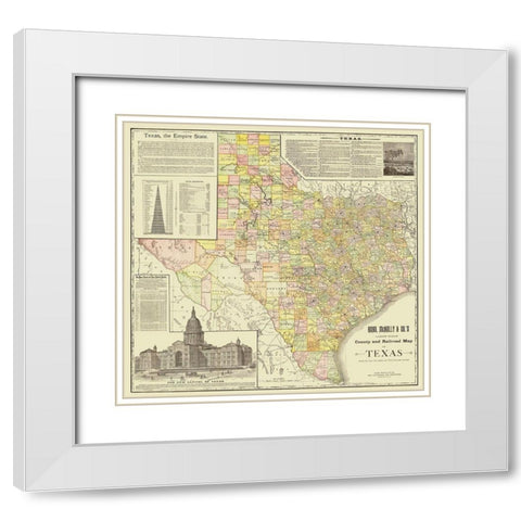 Texas - Rand McNally 1891 White Modern Wood Framed Art Print with Double Matting by Rand McNally