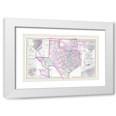 Texas and Oklahoma Indian Territory - Gray 1876 White Modern Wood Framed Art Print with Double Matting by Gray