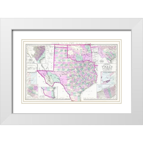 Texas and Oklahoma Indian Territory - Gray 1876 White Modern Wood Framed Art Print with Double Matting by Gray