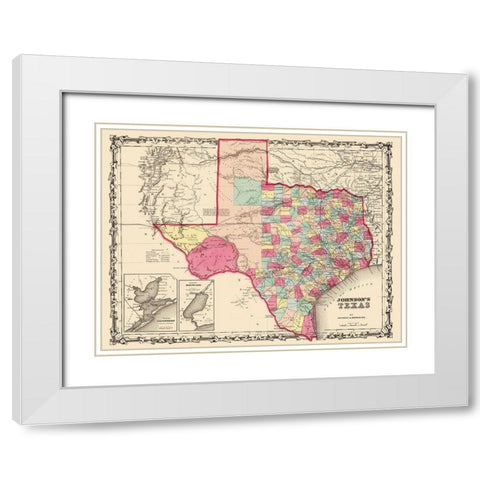 Texas - Johnson 1860 White Modern Wood Framed Art Print with Double Matting by Johnson