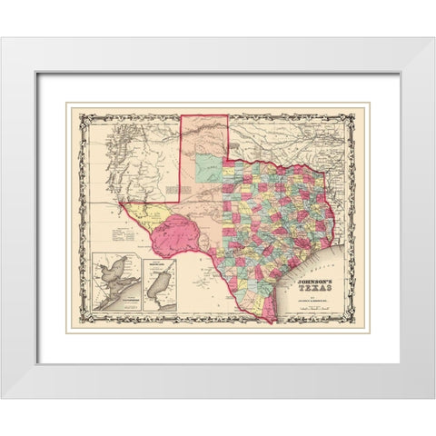 Texas - Johnson 1860 White Modern Wood Framed Art Print with Double Matting by Johnson