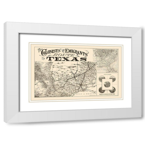 Texas Colonists and Emigrants Route 1878 White Modern Wood Framed Art Print with Double Matting by Rand McNally