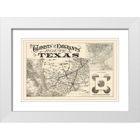 Texas Colonists and Emigrants Route 1878 White Modern Wood Framed Art Print with Double Matting by Rand McNally