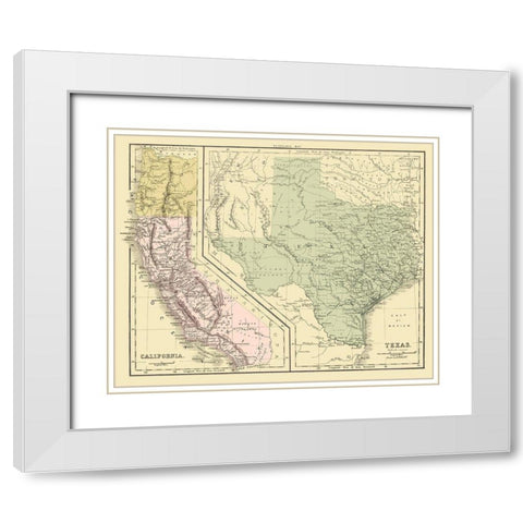 Texas with California and Oregon - Appleton 1864 White Modern Wood Framed Art Print with Double Matting by Appleton