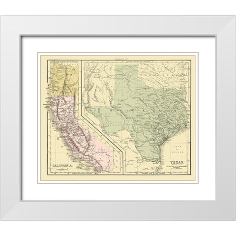 Texas with California and Oregon - Appleton 1864 White Modern Wood Framed Art Print with Double Matting by Appleton