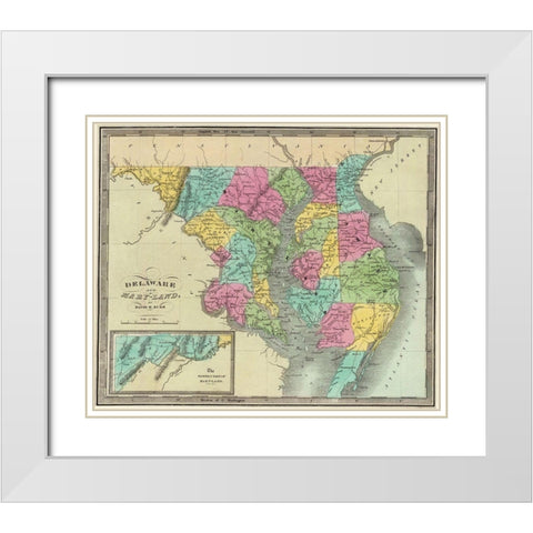 Delaware, Maryland - Burr 1835 White Modern Wood Framed Art Print with Double Matting by Burr