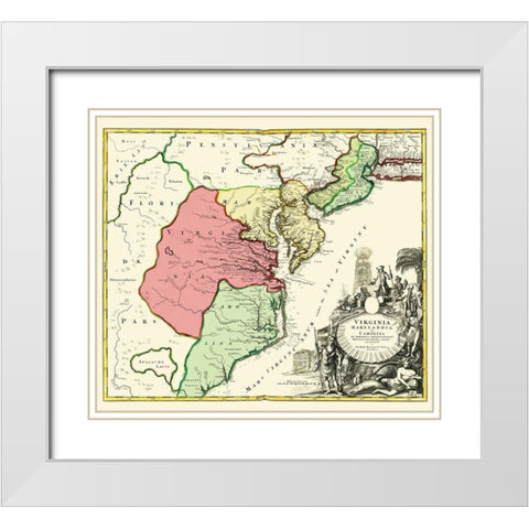America Septentrionali - Homann 1740 White Modern Wood Framed Art Print with Double Matting by Homann