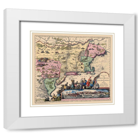 Novi Belgii In America Septentrionali White Modern Wood Framed Art Print with Double Matting by Seutter