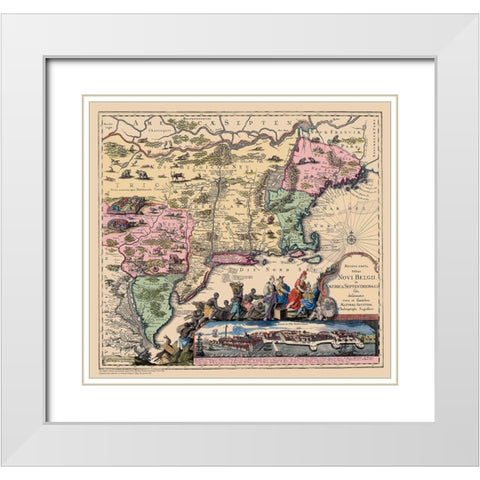 Novi Belgii In America Septentrionali White Modern Wood Framed Art Print with Double Matting by Seutter