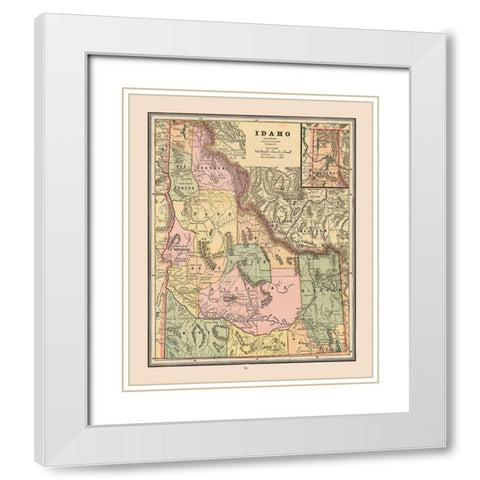 Idaho, United States - Cram 1888 White Modern Wood Framed Art Print with Double Matting by Cram